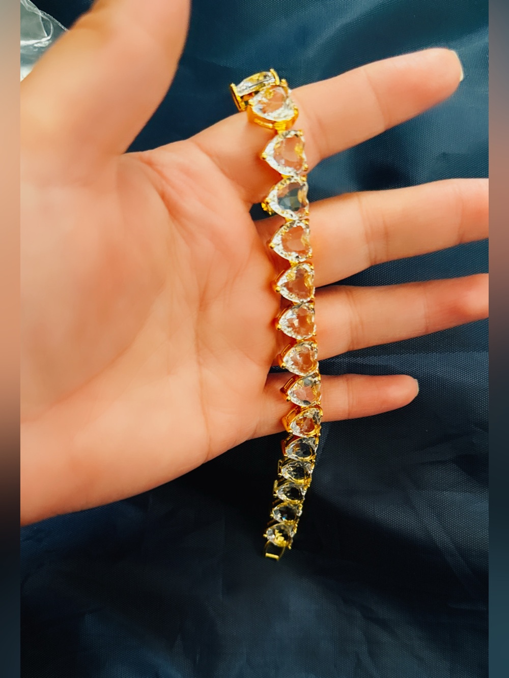 8" NWOT Gold Heart Crystal Tennis Bracelet - Women Jewelry